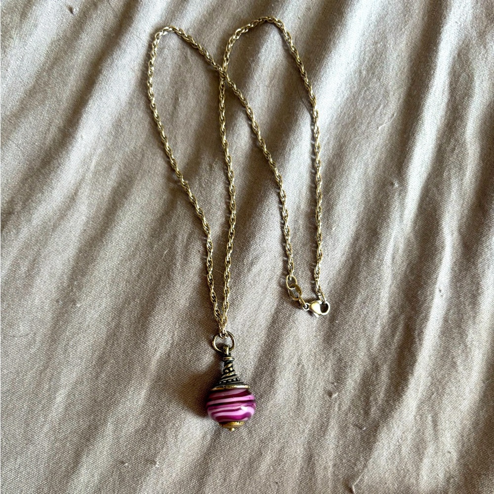 James Avery Glass Charm + Chain - Purple & White - Retired Design